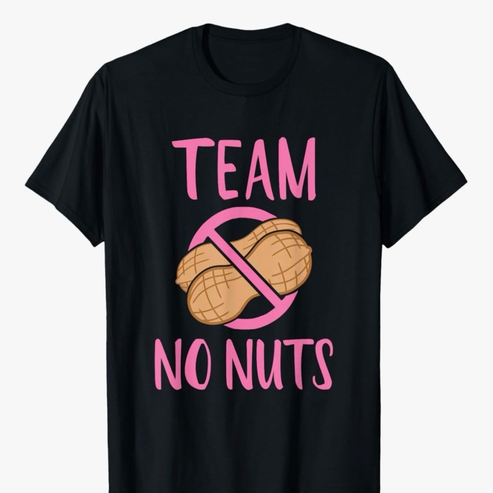 Black T-Shirt with Pink 'Team No Nuts' Graphic Gender Reveal Shirt ! Mens Large